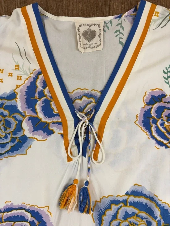 Z&L Kimono Tunic Top/Swim Cover Up ~ in Blue & Orange Floral - Picture 8 of 16